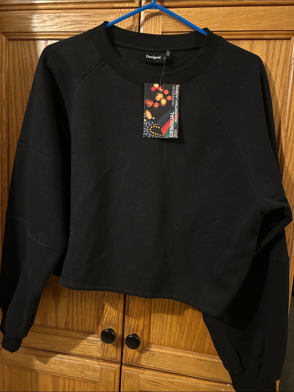 Desigual Black Cropped Crew Sweatshirt